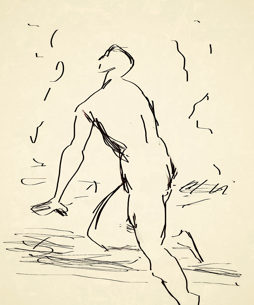 Tegning af en klatrende mand blyant på papir