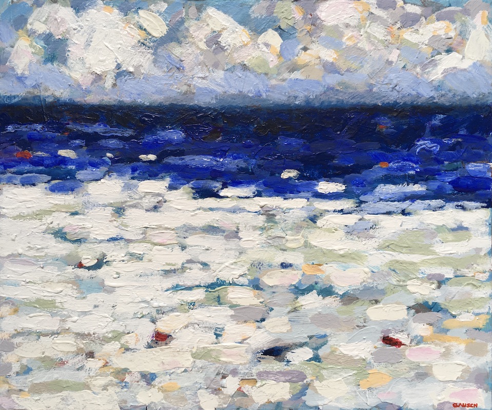 lys strand ultramarin seaside denmark hvidt vand dansk strand i hvidt sollys Hans Clausen danish art